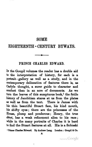 Some eighteenth century byways, and other essays