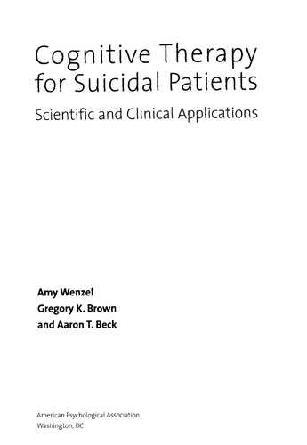 Cognitive therapy for suicidal patients