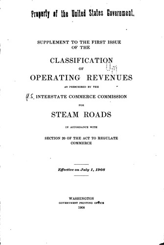 Classification of Operating Revenues as Prescribed by the Interstate Commerce Commission in ..
