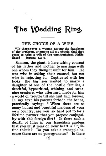 The Wedding Ring: A Series of Discourses for Husbands and Wives and Those ..