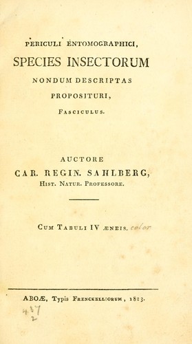 Periculi entomographici, species insectorum nondum descriptas proposituri, fasciculus