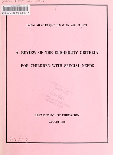 A review of the eligibility creteria for children with special needs