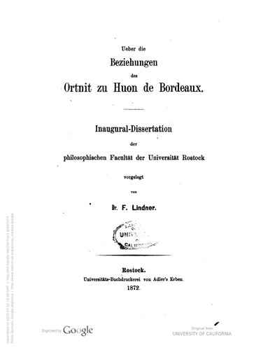 Ueber die Beziehungen des Ortnit zu Huon de Bordeaux ..
