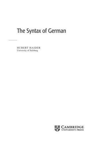 The Syntax of German (Cambridge Syntax Guides)