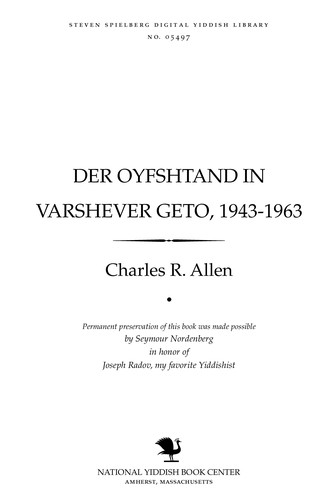 Der oyfshṭand in Ṿarsheṿer geṭo, 1943-1963
