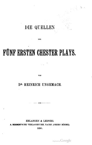 Die Quellen der fünf ersten Chester Plays