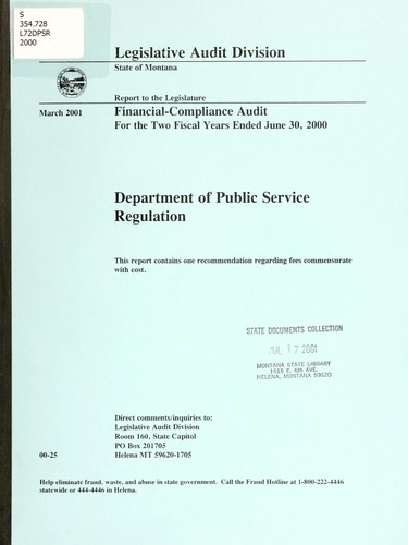 Department of Public Service Regulation financial-compliance audit for the two fiscal years ended June 30 ...