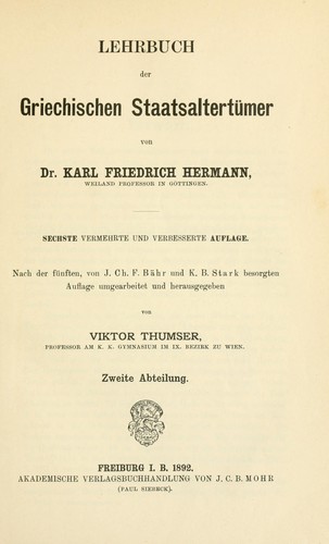 K. F. Hermann's Lehrbuch der griechischen Antiquitäten