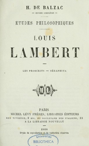 Louis Lambert ; Les proscrits ; Séraphita