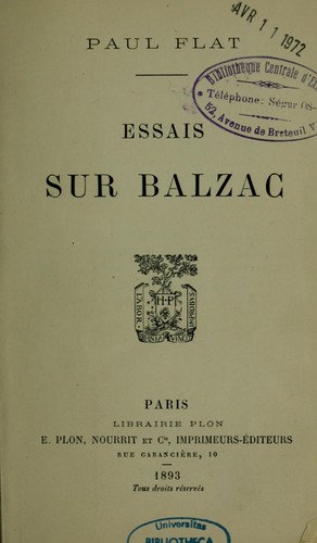 Essais sur Balzac