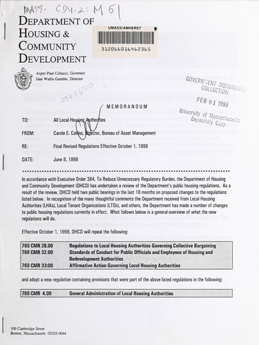 [Memorandum to all local housing authorities regarding the final revised regulations effective October 1, 1998]