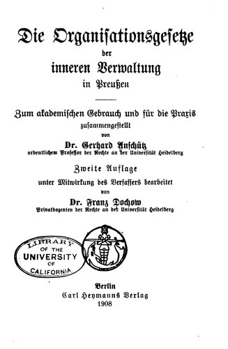 Die organisationsgesetze der inneren verwaltung in Preussen
