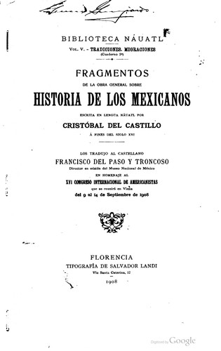 Fragmentos de la obra general sobre historia de los mexicanos escrita en lengua náuatl