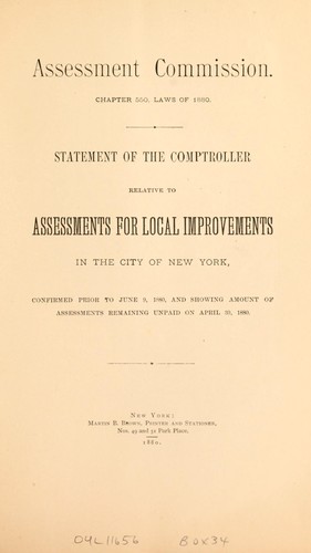 Statement of the Comptroller relative to assessments for local improvements in the City of New York