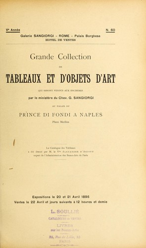 Grande Collection de tableaux et objets d'art ... au palais du Prince di Fondi a Naples