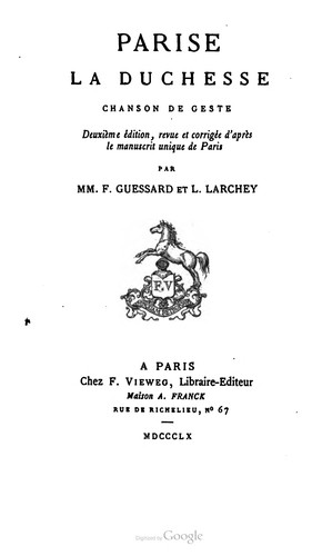 Parise la duchesse, chanson de geste.