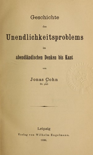Geschichte des unendlichkeitsproblems im abendländischen denken bis Kant