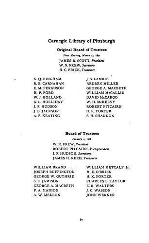 Classified Catalog of the Carnegie Library of Pittsburgh. 1902-1906