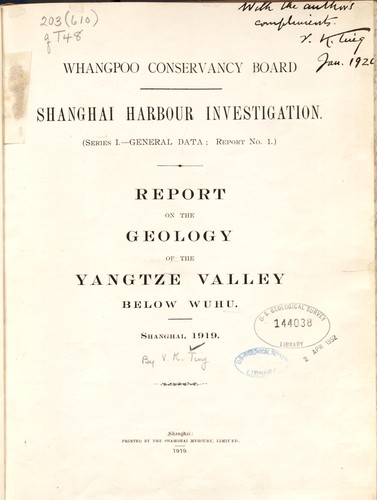 Report on the geology of the Yangtze Valley below Wuhu