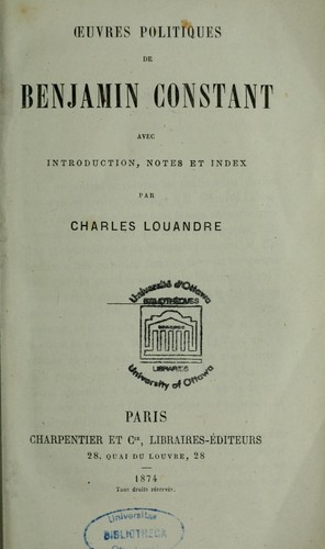 Oeuvres politiques de Benjamin Constant