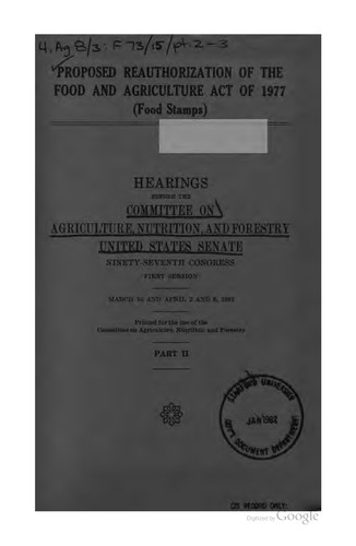 Proposed reauthorization of the Food and Agriculture Act of 1977