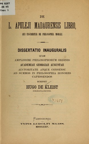 De L. Apuleji Madaurensis libro qui inscribitur de philosophia moralia