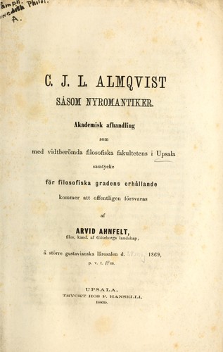 C.J.L. Almquist säsom Nyromantiker