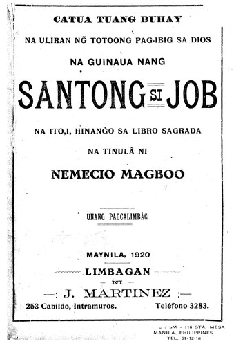 Catua tuang buhay na uliran ng̃ totoong pag-ibig sa Dios na guinaua nang Santong si Job