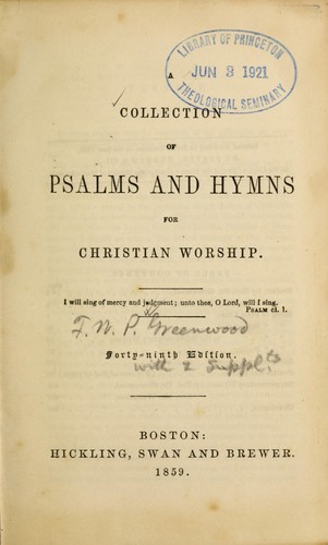 A Collection of Psalms and hymns for Christian worship