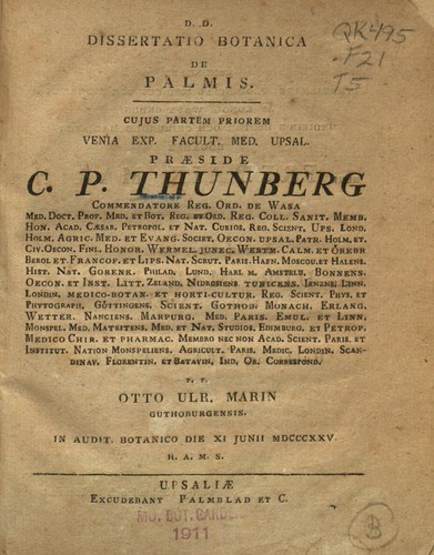 Dissertatio botanica de palmis ..