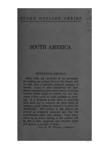 South America: Topical Outlines of Twenty Club Meetings