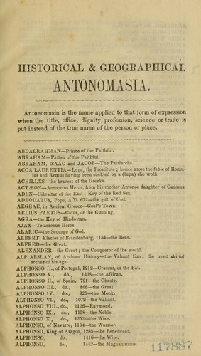 Examples in historical & geographical antonomasia for the use of students in history and geography ...