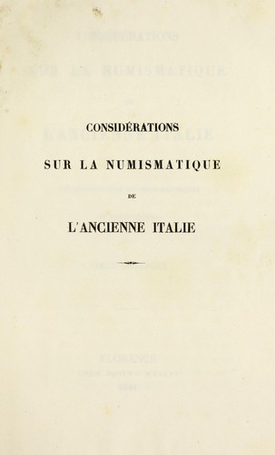 Conside rations sur la numismatique de l'ancienne Italie