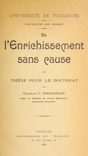 De l'enrichissement sans cause