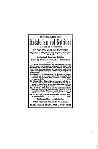 Clinical treatises on the pathology and therapy of disorders of metabolism and nutrition