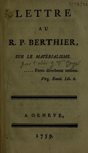 Lettre au R. P. Berthier, sur le matérialisme