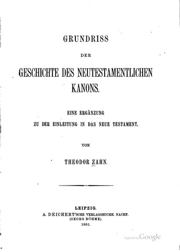 Grundriss der geschichte des neutestamentlichen kanons