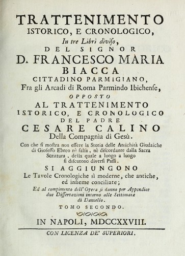 Trattenimento istorico, e cronologico, in tre libri diviso